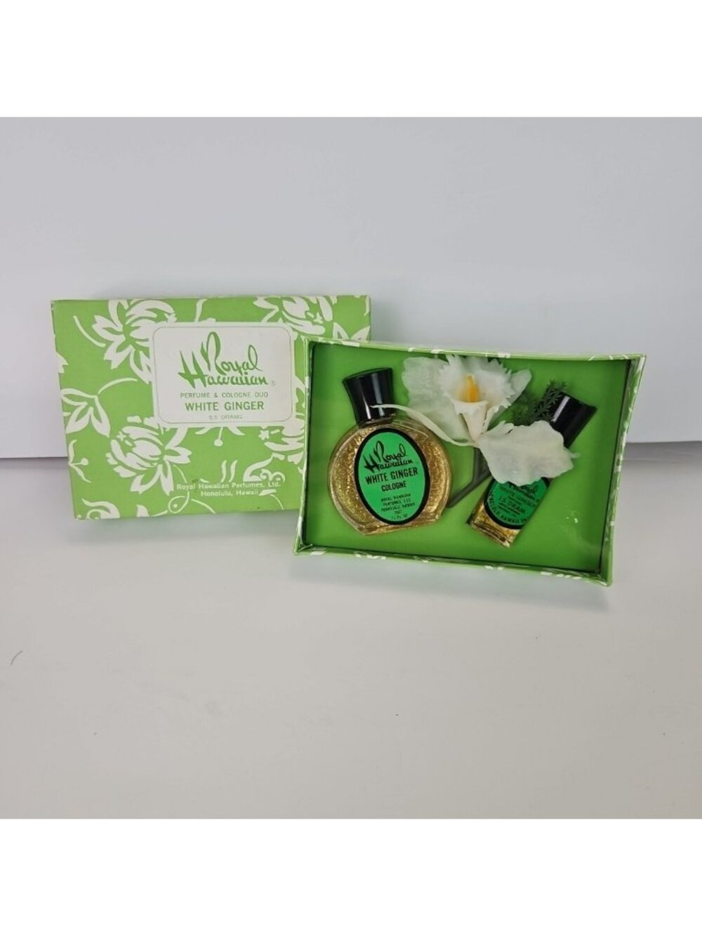 Vintage Royal Hawaiian Perfume 0.5 Oz White Ginger Cologne Duo Set Gift